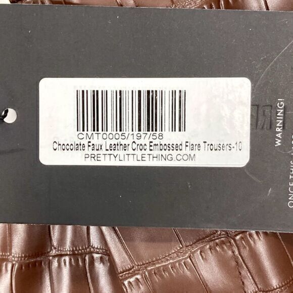 PrettyLittleThing Flare Pants Womens Size 6 Brown Faux Leather Croc Embossed New - Picture 14 of 16